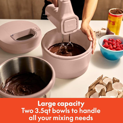 bella 3.5 Qt Hand Blender & Stand Mixer, 2 in 1 Electric Mixer with Bowl, Dough Hook, Whisk & Egg Beater, Multifunctional Handheld Blender & Mixer for Baking, 200 Watt, Blossom