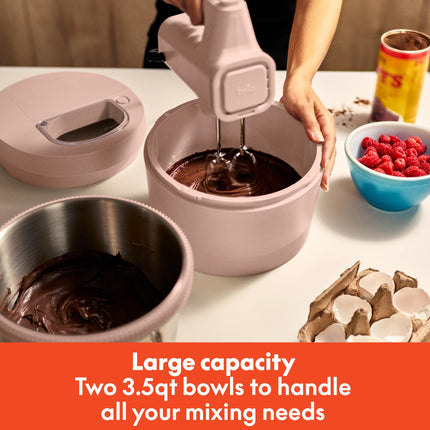 bella 3.5 Qt Hand Blender & Stand Mixer, 2 in 1 Electric Mixer with Bowl, Dough Hook, Whisk & Egg Beater, Multifunctional Handheld Blender & Mixer for Baking, 200 Watt, Blossom