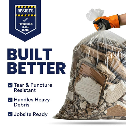 Plasticplace Contractor Trash Bags 42 Gallon │ 3.0 Mil │ Clear Heavy Duty Garbage Bag │ 32.6” x 46.4” (50 Count)