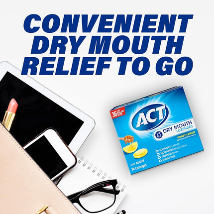 ACT Dry Mouth Lozenges, Honey and Lemon, 36 Count, 36 Count