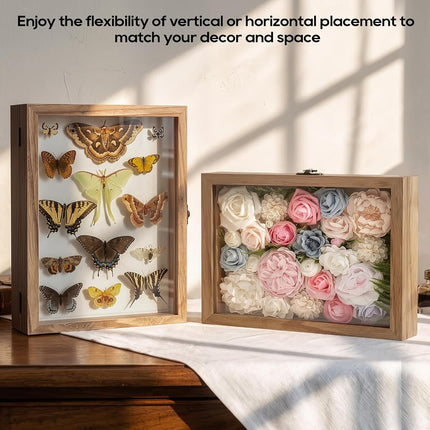 TJ.MOREE Shadow Box Display Case13”x16”( 33 x 42cm) Flowers Shadow Box Frame with Glass Window Picture Frame Wedding Bouquet Memorabilia Medals Photos Memory Box for Keepsakes