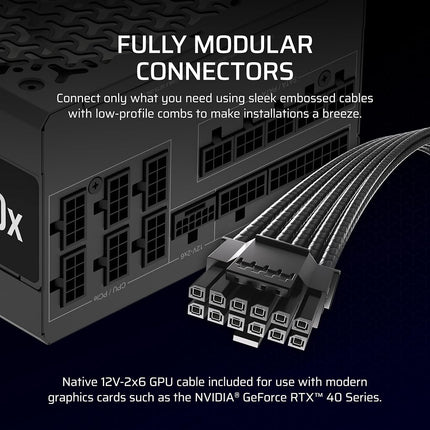 Corsair RM1000x ATX 3.1 PCIe 5.1 Ready Fully Modular 1000W Power Supply – Low-Noise, Cybenetics Gold Efficiency, Native 12V-2x6 Connector – Black