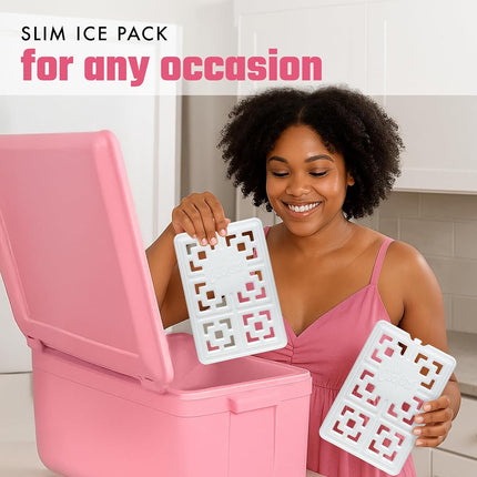 Cool Coolers Fashion Ice by Fit & Fresh, 2 Pack XL Slim Ice Packs, Unique Ice Pack Design for Womens Lunch Bag, Space Saving Reusable Freeze Blocks for Lunch Boxes, Cooler, Pearl White, 2PK
