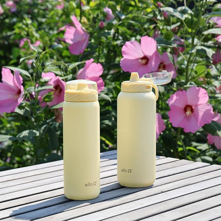 Ello Cooper 22oz Stainless Steel Water Bottle Vacuum Insulated with Straw and Carry Handle, Leak Proof Locking Lid with Soft Silicone Spout, Dishwasher Safe, Butter Yellow