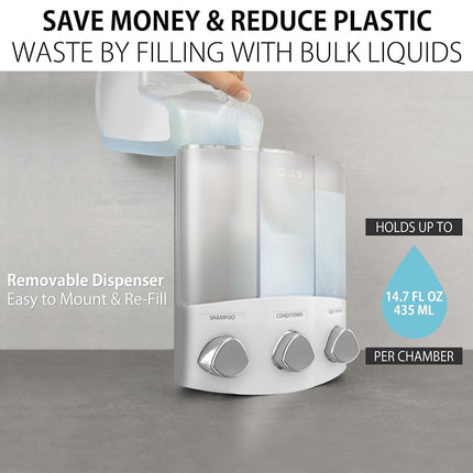 Better Living Euro Trio 3 Button Shower Dispenser, White