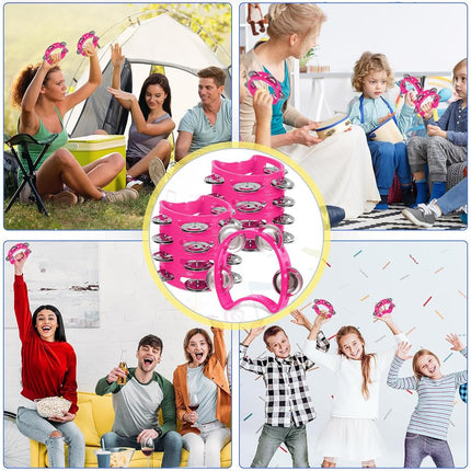 Lukmaa 12 Pcs Plastic Percussion Tambourine with 4 Bells Rhythm Musical Instruments for Adults Hand Tambourine Hand Held Percussion Drum for Party Kindergarten Family School Supplies (Pink)