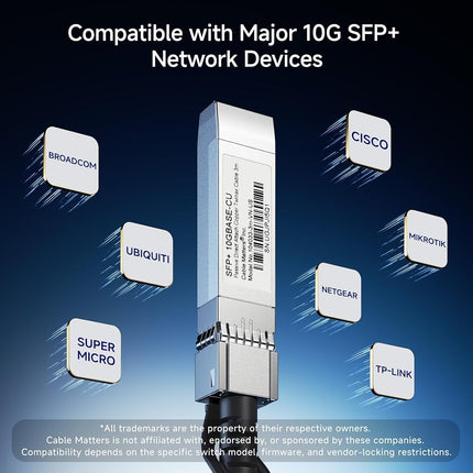 Cable Matters 10Gbps DAC Twinax SFP Cable - 2m / 6.6ft, 10GBASE-CU Passive Direct Attach Copper Twinax SFP+ Cable, Compatible with Cisco, Ubiquiti, Huawei, Netgear, & Supermicro Devices