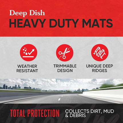 Motor Trend Premium FlexTough Plus All-Protection DeepDish Front & Rear Mats with Trunk Cargo Liner - Combo Set - All Weather Traction Grips, Gray