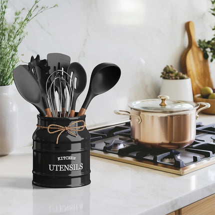 Barnyard Designs Ceramic Kitchen Utensil Holder Countertop 6.75″ (Black)