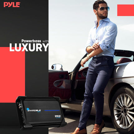 Amplificateur MOSFET Pyle 3000 W – Amplificateur audio de voiture monocanal, amplificateur mono de classe AB avec filtre passe-bas, amplification des basses, protection contre les courts-circuits, bornes RCA, design compact (31,4 x 20,6 x 5,8 cm)