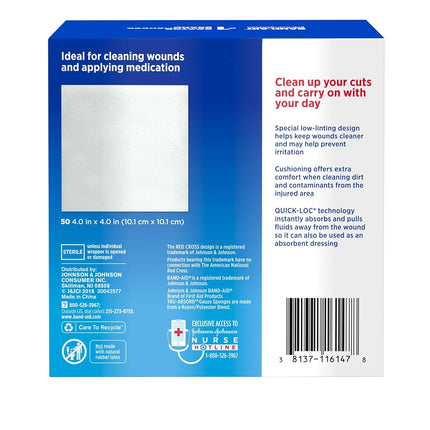 Band-Aid Brand Of First Aid Products Mirasorb Gauze Sponges For Cleaning Wounds, 4 Inches By 4 Inches, 50 Count