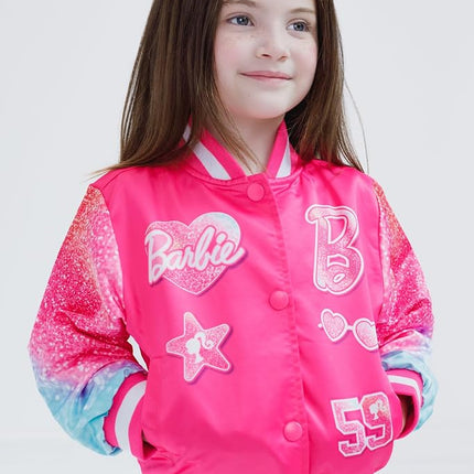 Barbie GIRLS BOMBER JACKET BOMBER JACKET SMALL KIDS TO LARGE KIDS SIZE 4-16, Light Pink Glitter, 14-16
