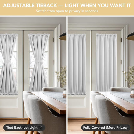 Deconovo Blackout Door Curtain for Glass Doors & Sidelights, Thermal Insulated Privacy Panel with Dual Rod Pockets & Adjustable Tieback, Machine?Washable Curtain (12W x 72L, Greyish White, 1 Panel)