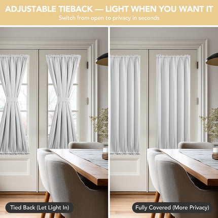 Deconovo Blackout Door Curtain for Glass Doors & Sidelights, Thermal Insulated Privacy Panel with Dual Rod Pockets & Adjustable Tieback, Machine?Washable Curtain (12W x 72L, Greyish White, 1 Panel)