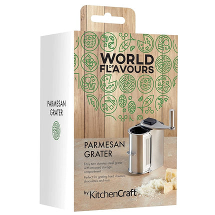 KitchenCraft World of Flavours Rotary Action Parmesan Cheese Grater, Stainless Steel