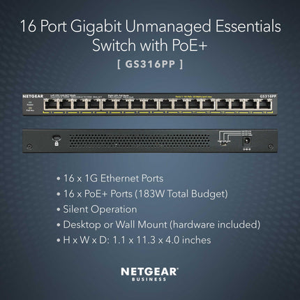 FYLINA Muscle Massage Gun, Deep Tissue Muscle NETGEAR 16-Port Gigabit Ethernet Unmanaged PoE+ Switch (GS316PP) - with 16 x PoE+ @ 183W, Desktop/Wallmount, Sturdy Metal