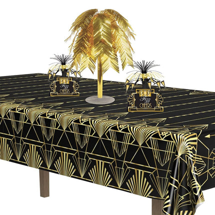 Beistle 2 Piece Disposable Plastic Elegant Roaring 20's Rectangular Table Covers 1920's Gatsby Theme Party Decorations Supplies, 54" x 108", Black/Gold