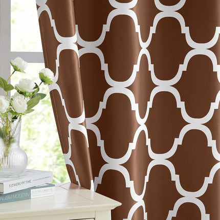 Melodieux Moroccan Fashion Thermal Insulated Room Darkening Blackout Grommet Curtains for Living Room, 42 by 84 Inch, Brown (2 Panels)