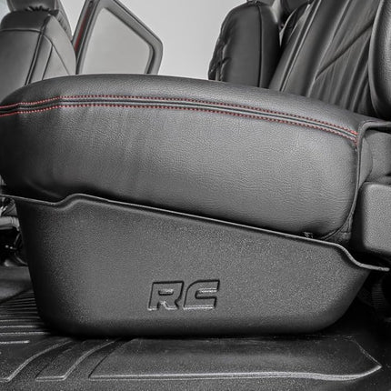 Almacenamiento personalizado bajo el asiento Rough Country para Chevy Silverado 1500 (2014-2018) y 2500HD/3500HD (2015-2019) - Almacenamiento plateado para camiones, termoplástico antideslizante