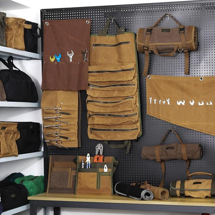 Tool Bag, 13-inch Heavy Duty 16oz Waxed Canvas Wide Mouth Water-Resistant Tool Bag, Tool Tote with Handle for Tools, Wrenches, Screwdrivers (13 X 7.8 X 9 inch) | Grey