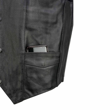 Event Leather EL5310 Black Motorcycle Leather Vest for Men - Riding Club Adult Motorcycle Vests - 3X-Large