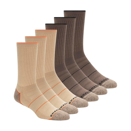 Skechers Men's 6 Pack Work Crew Socks, Sand, 9-13 