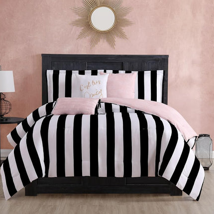 Juicy Couture Comforter Set, Polyester, Canaba Stripe Black, King