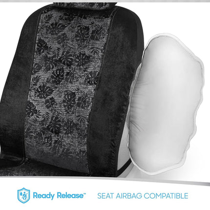 BDK Floral Theme Fresh-Protect Sideless All Protection Universal Auto Cars Front Seat Covers - 2 Piece Midnight Blue