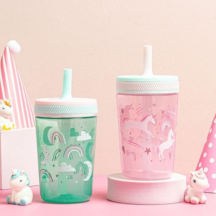 Zak Designs Unicorn-Happy Skies Kelso 15oz Leak-Proof Toddler Cups, 2-Pack