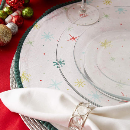 DII Be Merry and Bright Embellished Placemat Set, 15", Red with Snowflakes, Set of 6