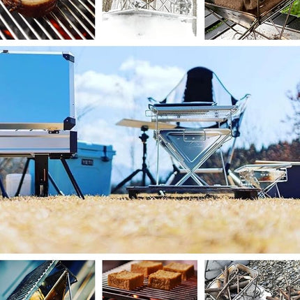 CAMPINGMOON Portable Charcoal Grill 9.65 Inch Stainless Steel Tabletop Grill Fire Pit 3 Level Adjustable Height Grill for Camping Outdoor Cooking Barbecue Carry Bag X-MINI-PRO