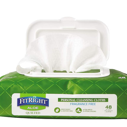 Medline AloeTouch Quilted Heavyweight Personal Cleansing Cloth Wipes, 576 Count, Unscented, 8 x 12 inch Adult Large Incontinence Wipes