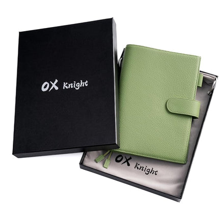 Ox Knight A5 Leather Planner Cover for Hobonichi Cousin, Stalogy, Midori, Leuchtturm1917, and More - with Pen Loop, Card Slots, Back Pocket, and Bookmarks (Green)