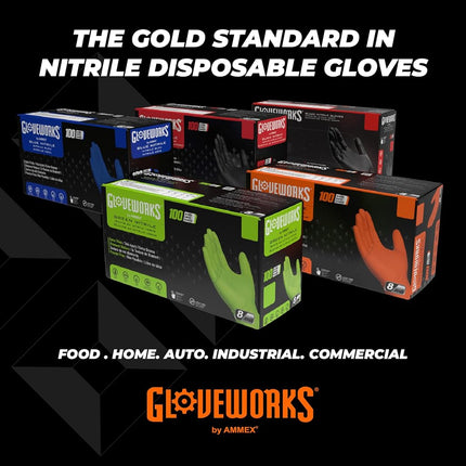 AMMEX Gwon Gloveworks Orange Nitrile Glove, Latex Free, Disposable, Powder Free, Large (Box of 100)