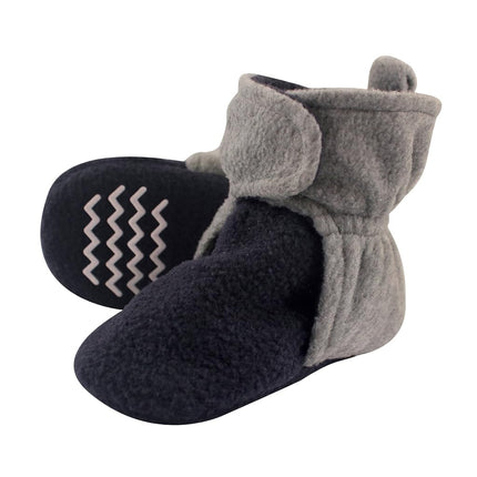 Hudson Baby Unisex-Baby Cozy Fleece Booties, Navy Heather Gray, 3 Toddler