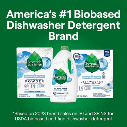 Seventh Generation Dishwasher Detergent Gel Soap, Free & Clear, 42 Ounce Bottles, Pack of 6, Packaging May Vary