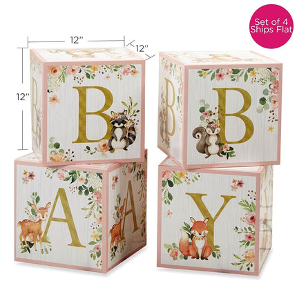 Kate Aspen Pink Woodland Baby Shower, One Size, Block Box Decoration
