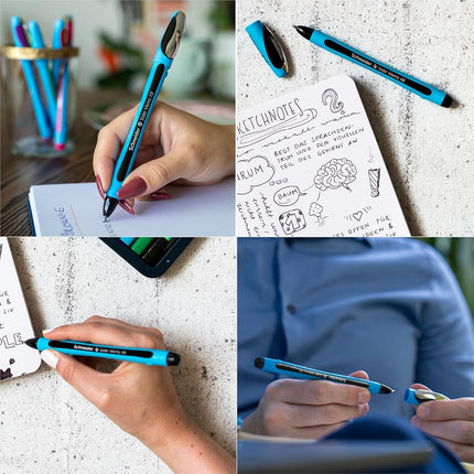 Schneider Slider Memo XB (Extra Broad) Ballpoint Pen, 1.4 mm, Light Blue Barrel, Black Ink, Box of 10 Pens (150201)