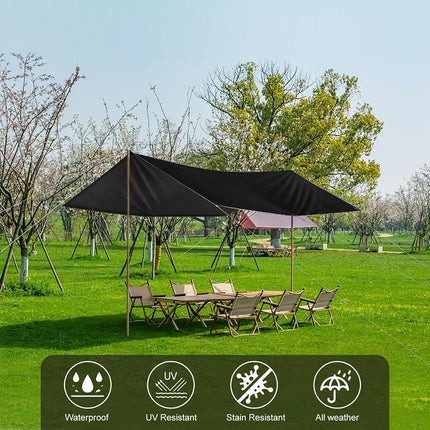 Black Waterproof Tarp Cover for Outdoor: Multi-Purpose Oxford Tarpaulin with Reinforced Webbing Loops for Garden Shed Patio Camping Pool Roof Tent - Durable and Tear Resistant (10ftx10ft)