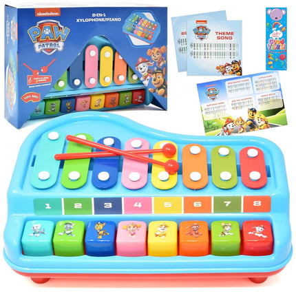 Paw Patrol 2 in 1 Baby Piano Xylophone Toy for Kids Toddlers Girls Boys Musical Instrument with Multicolored Keys Keyboard Sheet Music Two Mallets