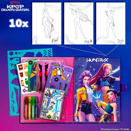 Kpop Demon Hunters™ Fashion Sketch Set, Includes Coloring Book, Gel Pens, Kpop Demon Hunters Stickers, Stencils & More, Great Girls Toys Age 6-8