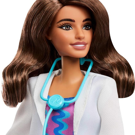 Barbie Careers Doctor Fashion Doll Wearing Removable Look with White Coat, Dress & Shoes, Plus Stethoscope Accessory, JKF76