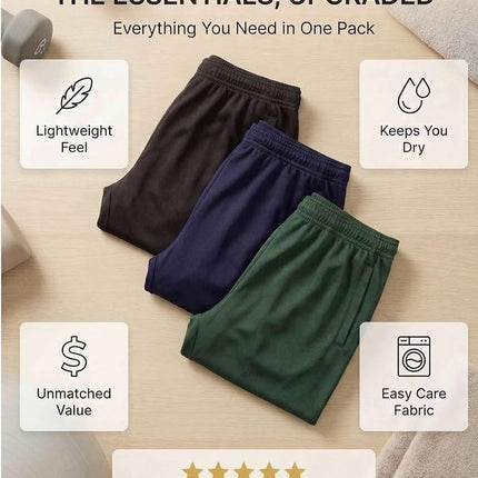 3 Pack Men's Mesh Sweatpants Open Bottom Lounge Workout Track Gym Pants, Set 5, Large
