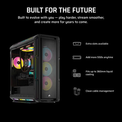 PC de gaming Corsair Vengeance i8200 – Intel® Core™ i9 14900KF refrigerado por líquido – NVIDIA GeForce RTX 5080 GPU – 64GB de memoria DDR5 Dominator Titanium RGB – SSD M.2 de 2TB+2TB – Negro