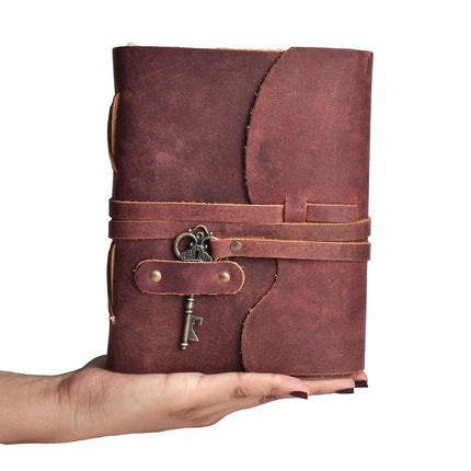 LEATHER VILLAGE Vintage Leather Journal Book of Shadows (6 inches X 4 inches, Beetroot Red)