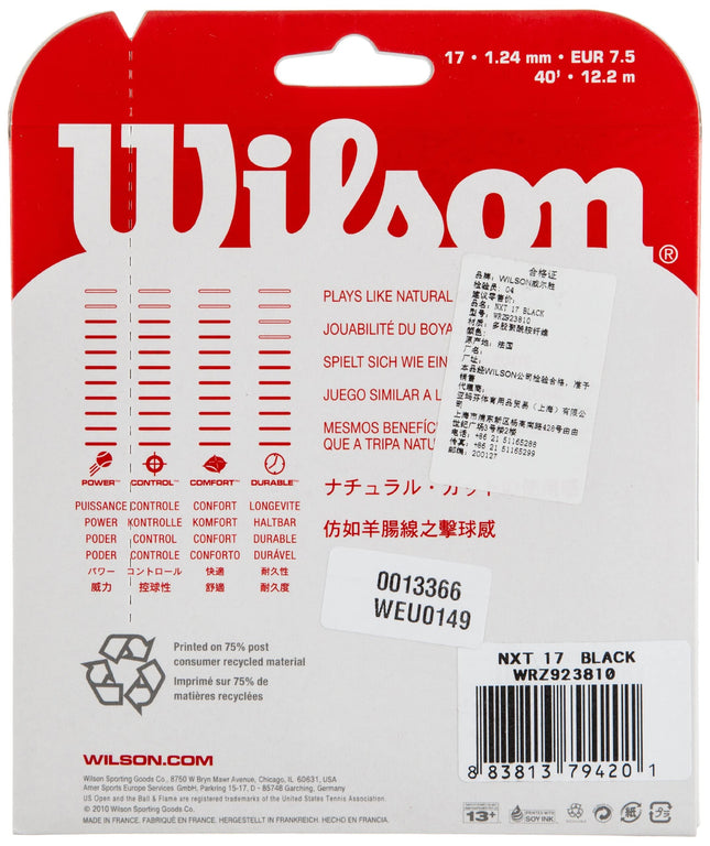 Wilson NXT Multifilament 17 Gauge Tennis Racket String in Black Color (Best String for Power and Comfort)