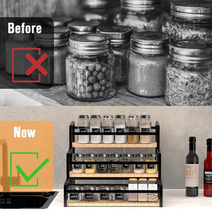 Organizador de especias para encimera, soporte de almacenamiento de especias de 3 niveles con conexión magnética para cocina, estante duradero para jarabes con protección anticaídas, estante expositor versátil para botellas de vino, cosméticos.