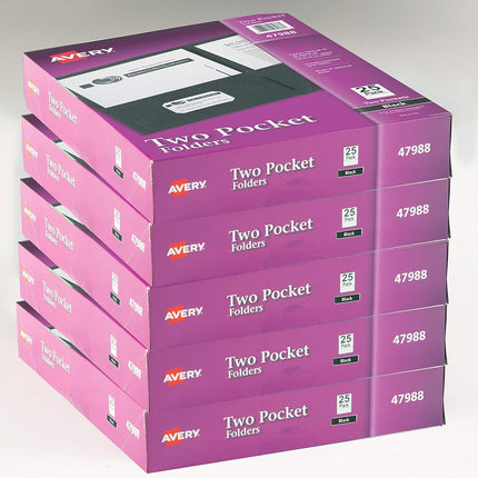 Avery Two Pocket Folders, Holds up to 40 Sheets, Business Card Slot, Case Pack of 125 Black Folders (47988)