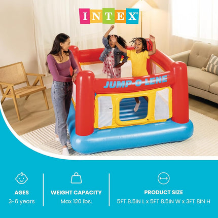 Intex Inflatable Jump-O-Lene Indoor or Outdoor Playhouse Trampoline Bounce Castle House with Crawl-Thru Door and Net for Kids Ages 3-6