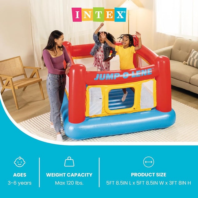 Intex Inflatable Jump-O-Lene Indoor or Outdoor Playhouse Trampoline Bounce Castle House with Crawl-Thru Door and Net for Kids Ages 3-6